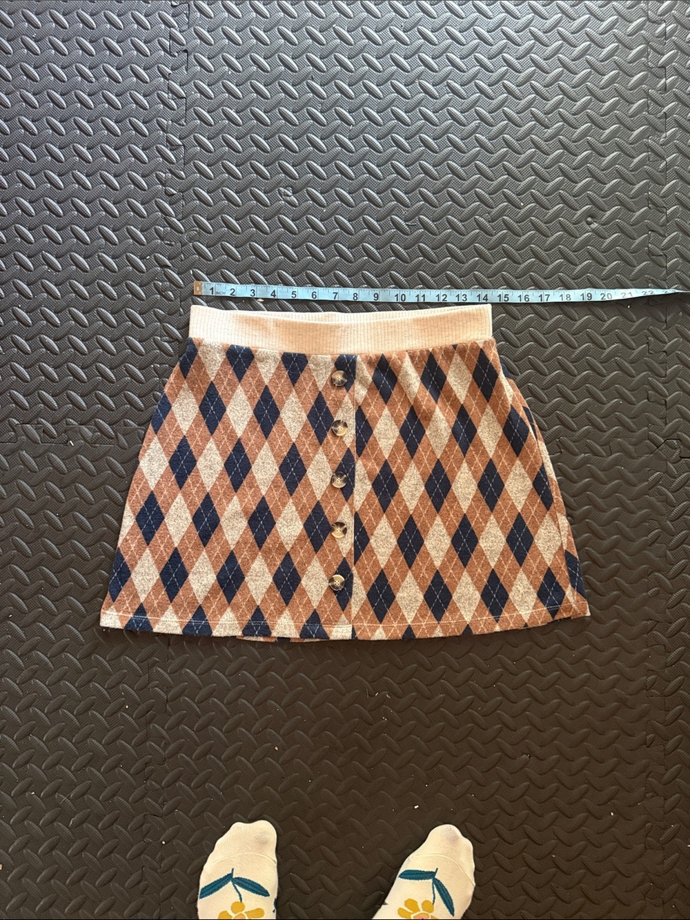 Vintage Beige, Brown and Navy Argyle Button-Front Mini Skirt